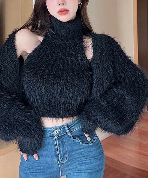 meJane（ミージェーン）の「フェザーニット クロップド丈アンサンブル（アンサンブル・レディース・ホワイト/レッド/ブラック/グレー・FREE）」の14枚目の写真