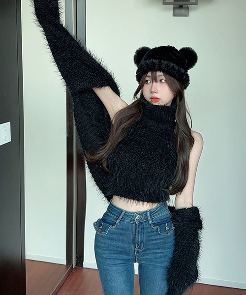 meJane（ミージェーン）の「フェザーニット クロップド丈アンサンブル（アンサンブル・レディース・ホワイト/レッド/ブラック/グレー・FREE）」の16枚目の写真