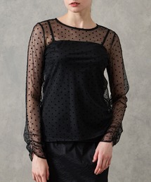 AIMER | フロッキードットギャザースリーブチュールブラウス(シャツ/ブラウス)