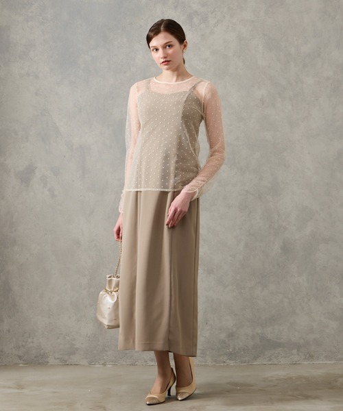 AIMER(エメ)の「フロッキードットギャザースリーブチュールブラウス(シャツ/ブラウス・レディース・ブラック/ベージュ・MEDIUM)」の7枚目の写真