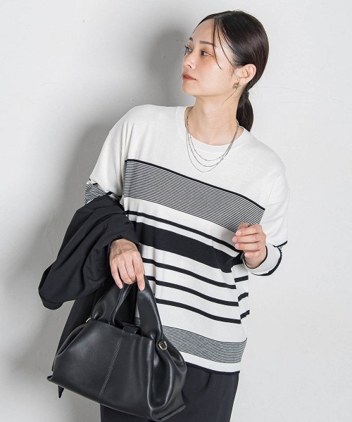 LAUTREAMONT(ロートレアモン)の「【WEB限定】ランダムボーダーニット≪11号あり/洗える≫(ニット/セーター・レディース・ホワイト系その他/ブラウン系その他/オレンジ系その他/ダークネイビー・11号/9号)」の2枚目の写真