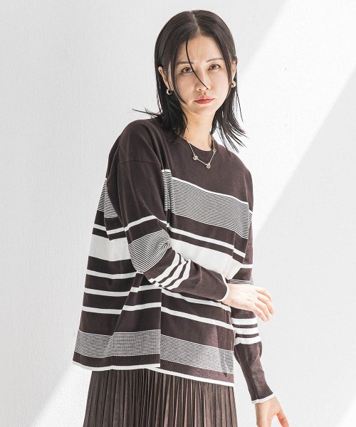 LAUTREAMONT(ロートレアモン)の「【WEB限定】ランダムボーダーニット≪11号あり/洗える≫(ニット/セーター・レディース・ホワイト系その他/ブラウン系その他/オレンジ系その他/ダークネイビー・11号/9号)」の1枚目の写真