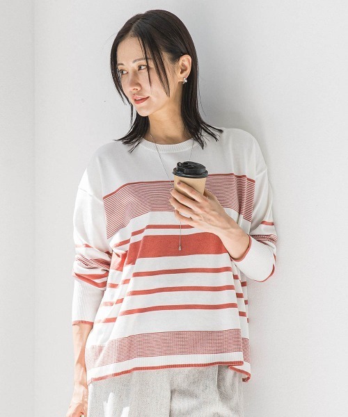 LAUTREAMONT(ロートレアモン)の「【WEB限定】ランダムボーダーニット≪11号あり/洗える≫(ニット/セーター・レディース・ホワイト系その他/ブラウン系その他/オレンジ系その他/ダークネイビー・11号/9号)」の4枚目の写真