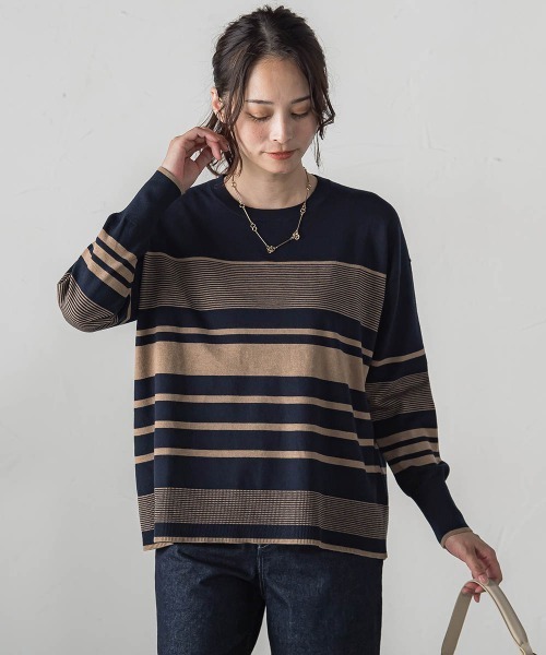 LAUTREAMONT(ロートレアモン)の「【WEB限定】ランダムボーダーニット≪11号あり/洗える≫(ニット/セーター・レディース・ホワイト系その他/ブラウン系その他/オレンジ系その他/ダークネイビー・11号/9号)」の3枚目の写真