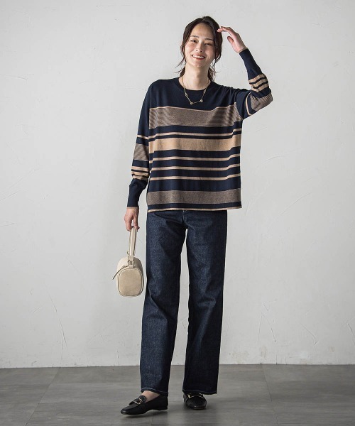 LAUTREAMONT(ロートレアモン)の「【WEB限定】ランダムボーダーニット≪11号あり/洗える≫(ニット/セーター・レディース・ホワイト系その他/ブラウン系その他/オレンジ系その他/ダークネイビー・11号/9号)」の12枚目の写真