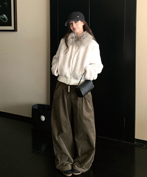 ADDITION STORE(アディションストア)の「\ふわふわモコモコあったか/ 衿ファー プードルファー Wジップ中綿ブルゾン / asfj(ブルゾン・レディース・ブラウン/オフホワイト・SMALL/MEDIUM/LARGE)」の16枚目の写真