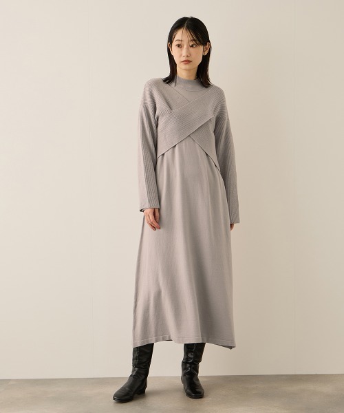 ketty(ケティ)の「カシュクールニットアンサンブルワンピース≪手洗い可能≫(ワンピース・レディース・ブラック/ベージュ・M)」の2枚目の写真