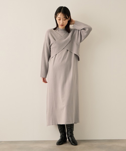ketty(ケティ)の「カシュクールニットアンサンブルワンピース≪手洗い可能≫(ワンピース・レディース・ブラック/ベージュ・M)」の12枚目の写真