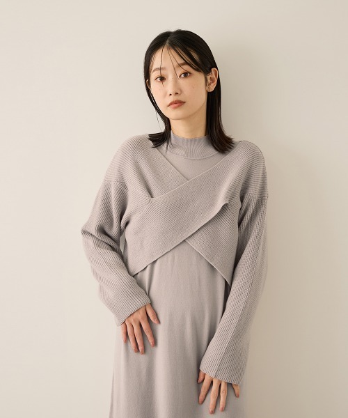 ketty(ケティ)の「カシュクールニットアンサンブルワンピース≪手洗い可能≫(ワンピース・レディース・ブラック/ベージュ・M)」の11枚目の写真