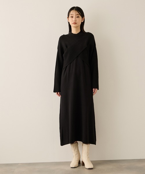 ketty(ケティ)の「カシュクールニットアンサンブルワンピース≪手洗い可能≫(ワンピース・レディース・ブラック/ベージュ・M)」の17枚目の写真