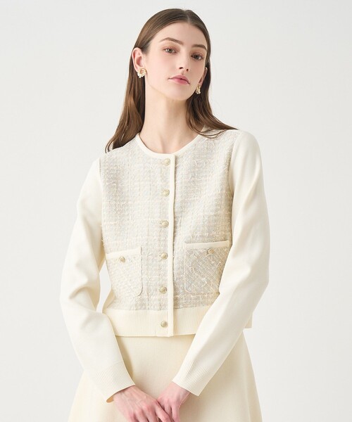 ANAYI（アナイ）の「【Eternal Line 2026】ツイードコンビブルゾン カーディガン（カーディガン/ボレロ・レディース・ブルー系その他/ネイビー/ピンク・36/38）」の2枚目の写真