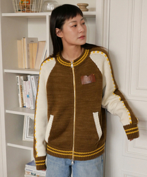 VARSITY KNIT FULL ZIP-UP_BROWN