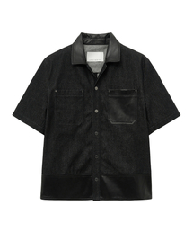 UNGIMMICK（アンジミック）の「LEATHER MIX DENIM SHORT SLEEVE SHIRT (BLACK)（シャツ/ブラウス）」