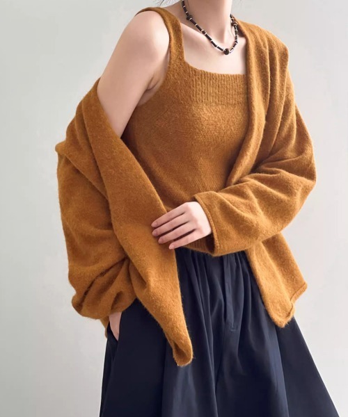 Miniministore(ミニミニストア)の「ニットアンサンブル着回しニット2点セット(カーディガン/ボレロ・レディース・アイボリー/ダークグレー/ブラック/オレンジ・FREE)」の4枚目の写真