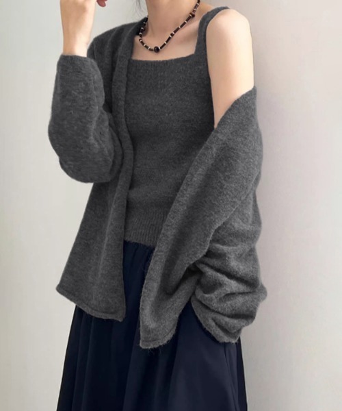 Miniministore(ミニミニストア)の「ニットアンサンブル着回しニット2点セット(カーディガン/ボレロ・レディース・アイボリー/ダークグレー/ブラック/オレンジ・FREE)」の3枚目の写真