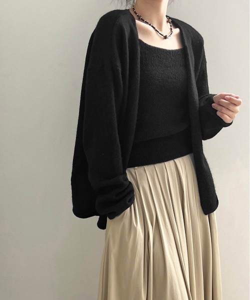 Miniministore(ミニミニストア)の「ニットアンサンブル着回しニット2点セット(カーディガン/ボレロ・レディース・アイボリー/ダークグレー/ブラック/オレンジ・FREE)」の2枚目の写真