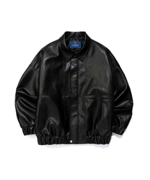 SLOWUNIVERSE（スローユニバース）の「オーバーサイズドロップショルダーレザーブルゾン（ブラック）（ライダースジャケット）」