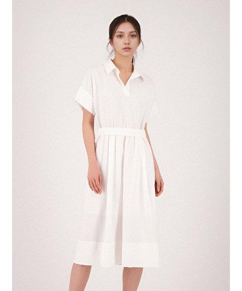 ACUD(アクド)の「Collar Neck Half Sleeve Dress _White(ワンピース・レディース・ホワイト・S/M)」の2枚目の写真