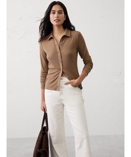 BANANA REPUBLIC FACTORY STORE(バナナリパブリック ファクトリーストア)の「BANANA REPUBLIC FACTORY STORE ブラッシュド リブ ボタントップ(Tシャツ/カットソー・レディース・ブラウン/ホワイト/ブラック・XS/S/M/L)」の5枚目の写真