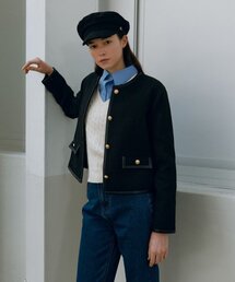 GOLD BUTTON TWEED JACKET BLACK