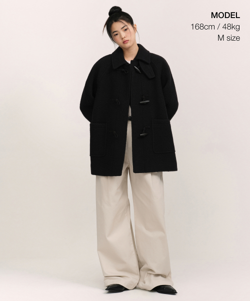 MUSINSA STANDARD WOMAN（ムシンサスタンダードウーマン）の「ウィメンズウールブレンドブークルハーフダッフルコート[ブラック]（チェスターコート・レディース・その他・SMALL/MEDIUM/LARGE/X-SMALL）」の8枚目の写真