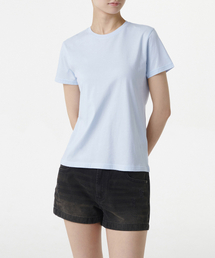 ウィメンズモーダルブレンドベーシッククルーネックTシャツ[パステルブルー]