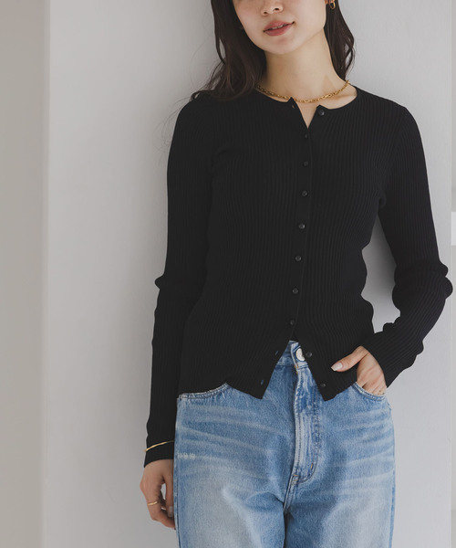 Noble（ノーブル）の「《追加》CO/SILK リブカーディガン（カーディガン/ボレロ・レディース・ブラック/ホワイト系その他・FREE）」の6枚目の写真