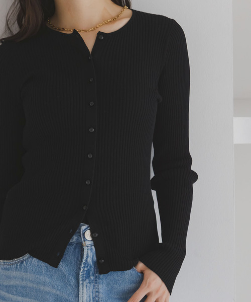 Noble（ノーブル）の「《追加》CO/SILK リブカーディガン（カーディガン/ボレロ・レディース・ブラック/ホワイト系その他・FREE）」の8枚目の写真