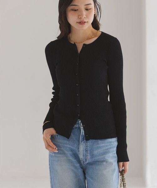 Noble（ノーブル）の「《追加》CO/SILK リブカーディガン（カーディガン/ボレロ・レディース・ブラック/ホワイト系その他・FREE）」の12枚目の写真