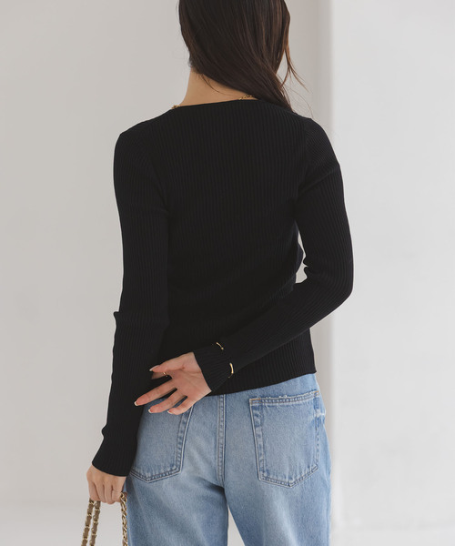 Noble（ノーブル）の「《追加》CO/SILK リブカーディガン（カーディガン/ボレロ・レディース・ブラック/ホワイト系その他・FREE）」の14枚目の写真