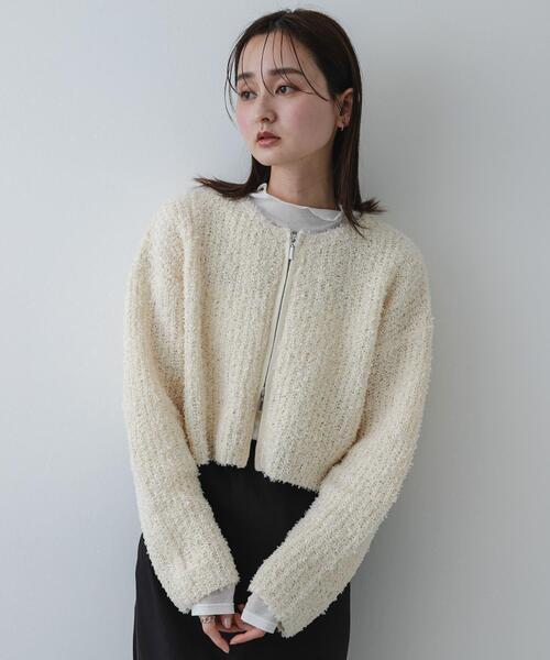 SENSE OF PLACE by URBAN RESEARCH（センスオブプレイスバイアーバンリサーチ）の「『洗濯可』コードテープヤーンカーディガン（カーディガン/ボレロ・レディース・ブラック/ミント/アイボリー・ONE）」の4枚目の写真