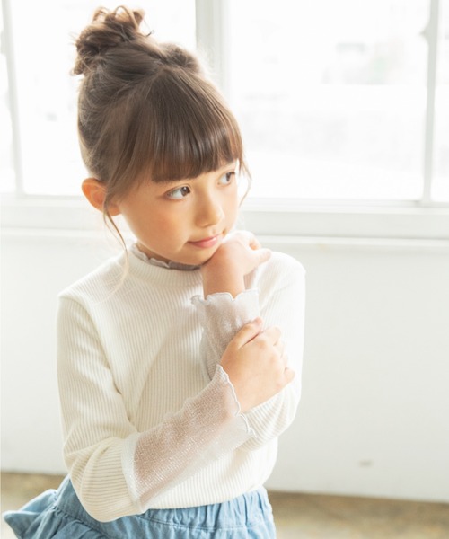 BRANSHES(ブランシェス)の「ラメチュール切替長袖Tシャツ(Tシャツ/カットソー・キッズ・アイボリー/ブラック・150/140/120/100/110/90/130)」の15枚目の写真