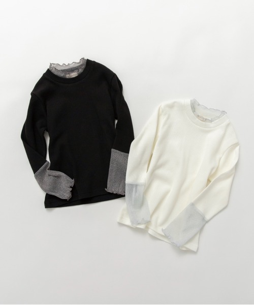 BRANSHES(ブランシェス)の「ラメチュール切替長袖Tシャツ(Tシャツ/カットソー・キッズ・アイボリー/ブラック・150/140/120/100/110/90/130)」の8枚目の写真