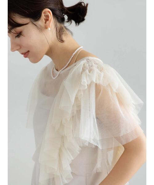 Te chichi（テチチ）の「【セレモニーアイテム】チュールフリルレイヤードボレロ（シャツ/ブラウス・レディース・オフホワイト/グレー・F）」の3枚目の写真