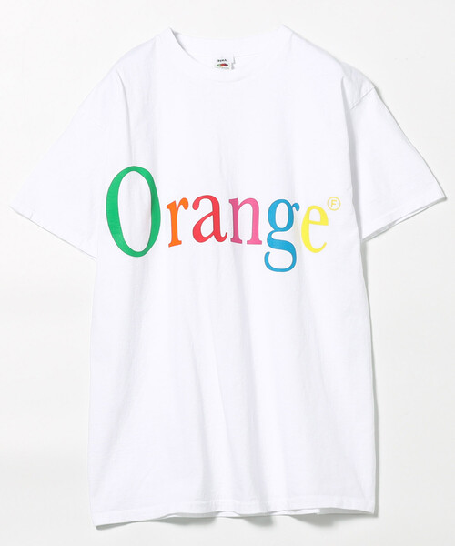 FREAK'S STORE(フリークスストア)の「byeA./バイエー NOT APPLE T-shirt Orange/オレンジ ロゴTシャツ(Tシャツ/カットソー・レディース・ブラック/ホワイト・MEDIUM)」の1枚目の写真