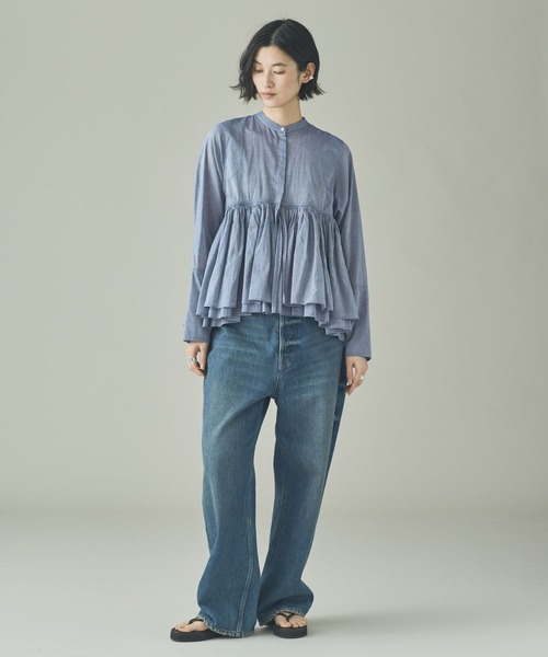 Curensology（カレンソロジー）の「Curensology(カレンソロジー)/シャンブレーレイヤードギャザーブラウス（シャツ/ブラウス・レディース・サックスブルー・FREE）」の5枚目の写真