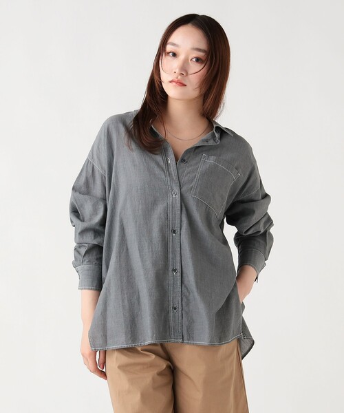 BEAMS HEART(ビームスハート)の「シアーデニム オーバーシャツ(シャツ/ブラウス・レディース・グレー/インディゴブルー/サックスブルー・FREE)」の1枚目の写真
