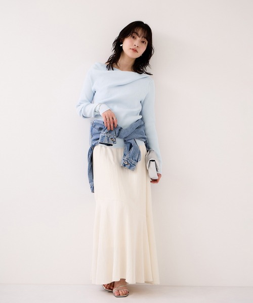 VIS(ビス)の「ドレープオフショルダーリブニット/イージーケア(ニット/セーター・レディース・オフホワイト/グレー/サックスブルー/ブラック・FREE)」の7枚目の写真