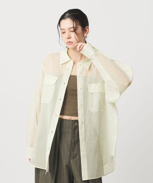 BEAUTY&YOUTH UNITED ARROWS(ビューティーアンドユースユナイテッドアローズ)の「コットン シアー ワーク シャツ(シャツ/ブラウス・レディース・ダークグレー/ライム/オフホワイト・FREE)」の3枚目の写真