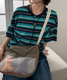 DOUBLE NAME | スプレー加工ボーダーヘンリープルオーバー(Tシャツ/カットソー)