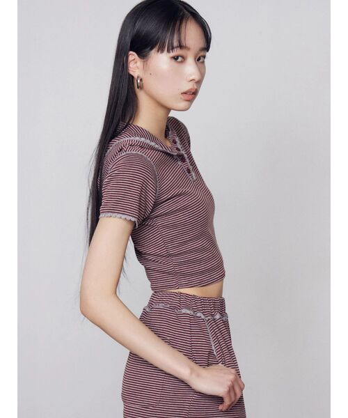 EMODA（エモダ）の「レースラインフーディトップス（Tシャツ/カットソー・レディース・グレー/レッド/ネイビー・FREE）」の17枚目の写真