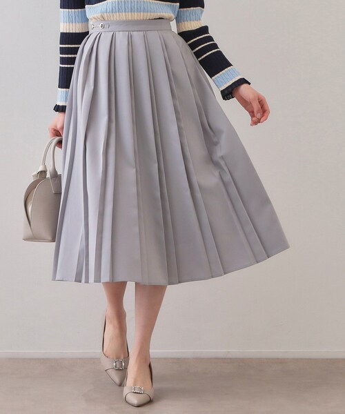 index（インデックス）の「ビット付きダブルプリーツスカート【洗濯機OK/イージーアイロン】（スカート・レディース・ブラック/ライトベージュ/ライトブルー・36/38/40/42）」の3枚目の写真