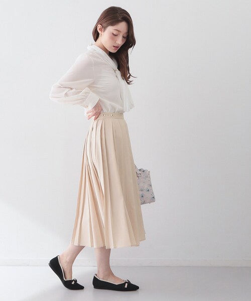 index（インデックス）の「ビット付きダブルプリーツスカート【洗濯機OK/イージーアイロン】（スカート・レディース・ブラック/ライトベージュ/ライトブルー・36/38/40/42）」の10枚目の写真