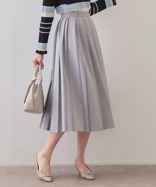 index（インデックス）の「ビット付きダブルプリーツスカート【洗濯機OK/イージーアイロン】（スカート・レディース・ブラック/ライトベージュ/ライトブルー・36/38/40/42）」の12枚目の写真