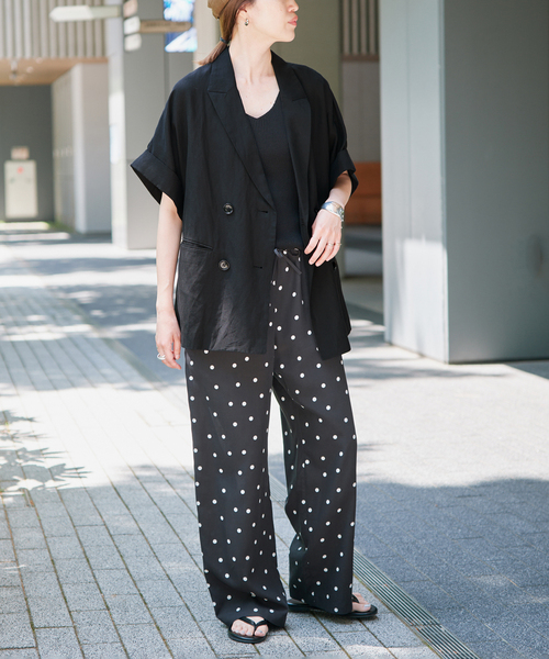 SLOBE IENA(スローブイエナ)の「《セットアップ対応可》リネン混ハーフスリーブジャケット(その他アウター・レディース・ブラック/カーキ・38/36)」の5枚目の写真
