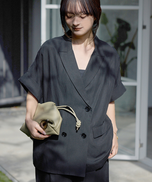 SLOBE IENA(スローブイエナ)の「《セットアップ対応可》リネン混ハーフスリーブジャケット(その他アウター・レディース・ブラック/カーキ・38/36)」の14枚目の写真