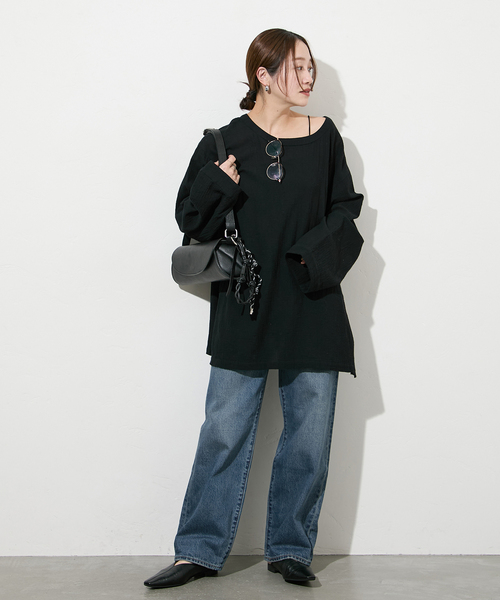 JOURNAL STANDARD（ジャーナルスタンダード）の「《追加》ソフトガーゼ2WAYビッグプルオーバー（シャツ/ブラウス・レディース・ブラック/ホワイト・FREE）」の5枚目の写真