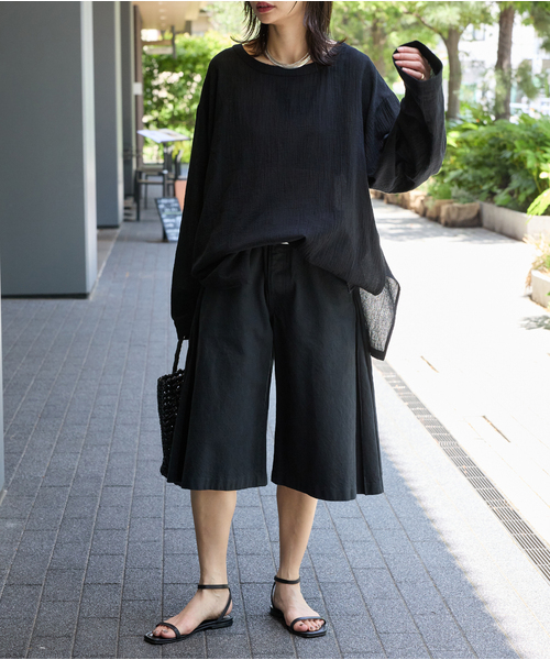 JOURNAL STANDARD（ジャーナルスタンダード）の「《追加》ソフトガーゼ2WAYビッグプルオーバー（シャツ/ブラウス・レディース・ブラック/ホワイト・FREE）」の9枚目の写真