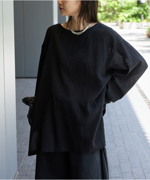 JOURNAL STANDARD（ジャーナルスタンダード）の「《追加》ソフトガーゼ2WAYビッグプルオーバー（シャツ/ブラウス・レディース・ブラック/ホワイト・FREE）」の12枚目の写真