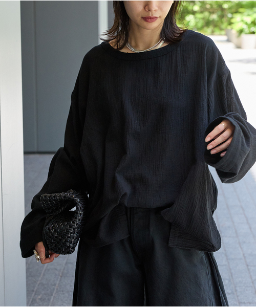 JOURNAL STANDARD（ジャーナルスタンダード）の「《追加》ソフトガーゼ2WAYビッグプルオーバー（シャツ/ブラウス・レディース・ブラック/ホワイト・FREE）」の13枚目の写真